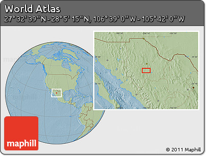 Savanna Style Location Map of the Area around 27° 48' 57" N, 106° 10' 30" W, hill shading