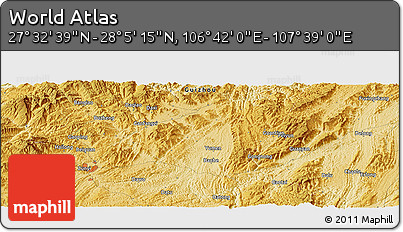 Physical Panoramic Map of the Area around 27° 48' 57" N, 107° 10' 30" E
