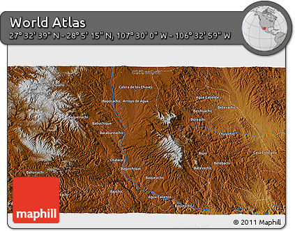 Physical 3D Map of the Area around 27° 48' 57" N, 107° 1' 30" W