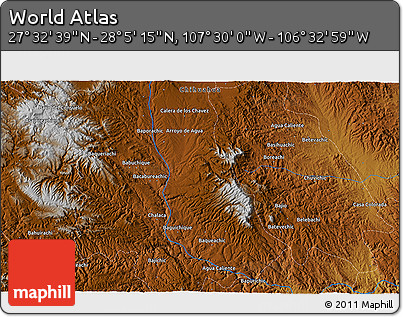 Physical 3D Map of the Area around 27° 48' 57" N, 107° 1' 30" W