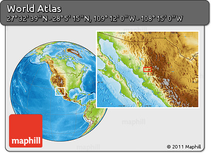 Physical Location Map of the Area around 27° 48' 57" N, 108° 43' 29" W