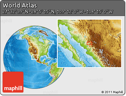 Physical Location Map of the Area around 27° 48' 57" N, 108° 43' 29" W