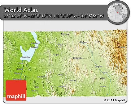 Physical 3D Map of the Area around 27° 48' 57" N, 109° 34' 29" W