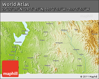 Physical 3D Map of the Area around 27° 48' 57" N, 109° 34' 29" W