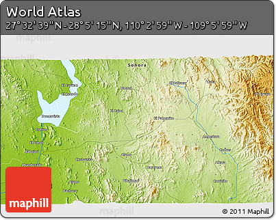 Physical 3D Map of the Area around 27° 48' 57" N, 109° 34' 29" W