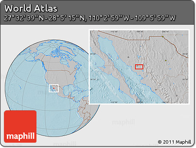 Gray Location Map of the Area around 27° 48' 57" N, 109° 34' 29" W, hill shading