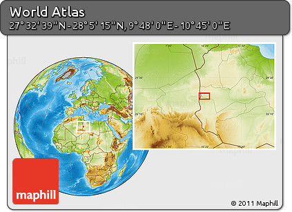 Physical Location Map of the Area around 27° 48' 57" N, 10° 16' 30" E
