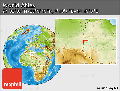 Physical Location Map of the Area around 27° 48' 57" N, 10° 16' 30" E