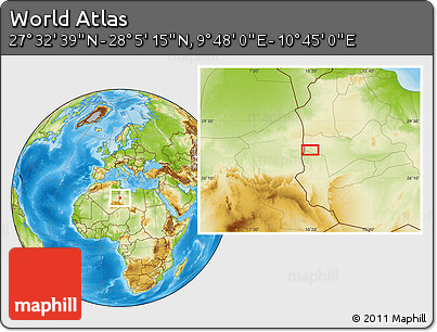 Physical Location Map of the Area around 27° 48' 57" N, 10° 16' 30" E