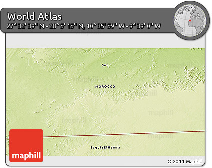Physical 3D Map of the Area around 27° 48' 57" N, 10° 7' 30" W