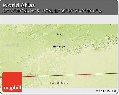 Physical 3D Map of the Area around 27° 48' 57" N, 10° 7' 30" W