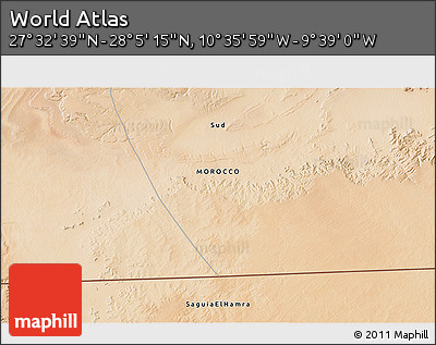 Satellite 3D Map of the Area around 27° 48' 57" N, 10° 7' 30" W
