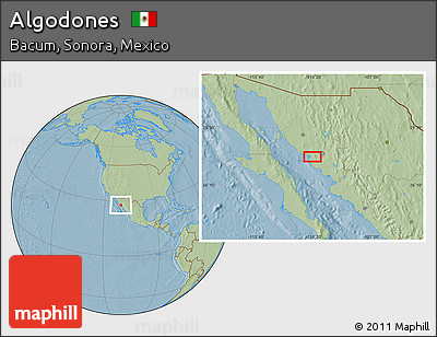 Savanna Style Location Map of Algodones, hill shading