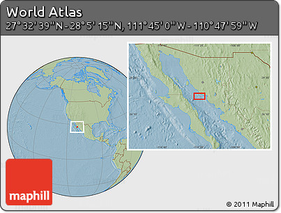 Savanna Style Location Map of the Area around 27° 48' 57" N, 111° 16' 30" W, hill shading