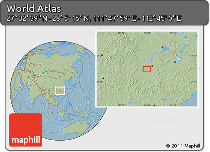 Savanna Style Location Map of the Area around 27° 48' 57" N, 112° 16' 30" E, hill shading