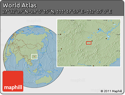 Savanna Style Location Map of the Area around 27° 48' 57" N, 112° 16' 30" E, hill shading