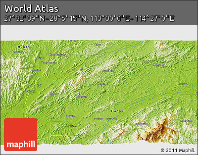 Physical 3D Map of the Area around 27° 48' 57" N, 113° 58' 29" E