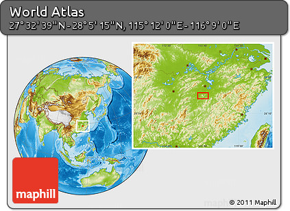 Physical Location Map of the Area around 27° 48' 57" N, 115° 40' 30" E