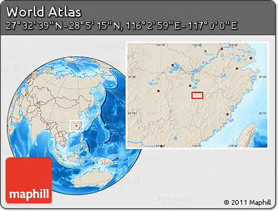 Shaded Relief Location Map of the Area around 27° 48' 57" N, 116° 31' 30" E