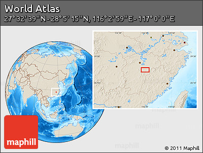 Shaded Relief Location Map of the Area around 27° 48' 57" N, 116° 31' 30" E