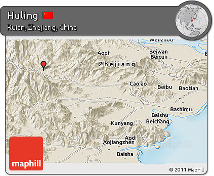 Shaded Relief Panoramic Map of Huling