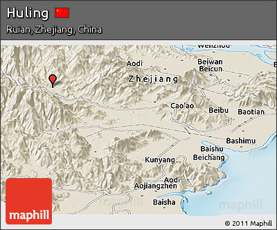 Shaded Relief Panoramic Map of Huling