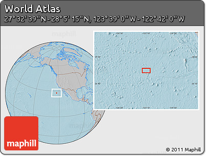 Gray Location Map of the Area around 27° 48' 57" N, 123° 10' 30" W, hill shading