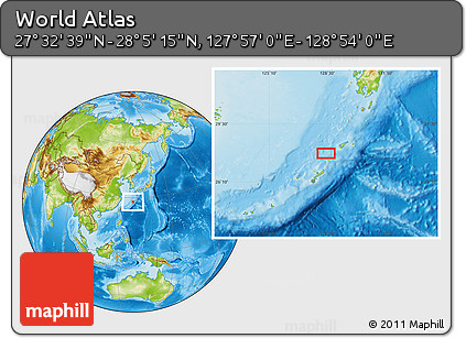 Physical Location Map of the Area around 27° 48' 57" N, 128° 25' 30" E