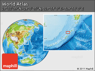 Physical Location Map of the Area around 27° 48' 57" N, 128° 25' 30" E