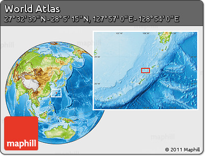 Physical Location Map of the Area around 27° 48' 57" N, 128° 25' 30" E