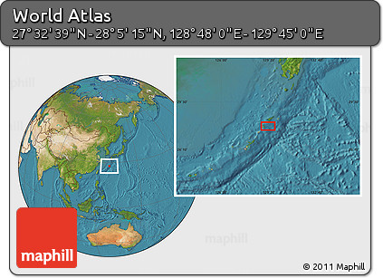 Satellite Location Map of the Area around 27° 48' 57" N, 129° 16' 30" E