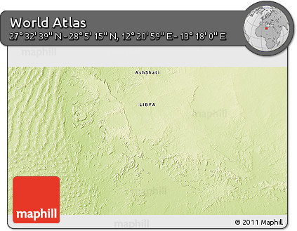 Physical 3D Map of the Area around 27° 48' 57" N, 12° 49' 29" E