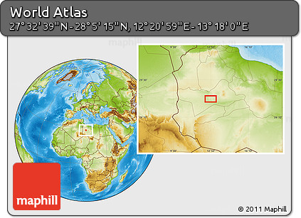Physical Location Map of the Area around 27° 48' 57" N, 12° 49' 29" E