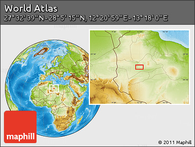 Physical Location Map of the Area around 27° 48' 57" N, 12° 49' 29" E