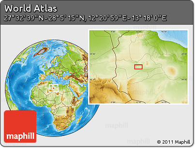 Physical Location Map of the Area around 27° 48' 57" N, 12° 49' 29" E