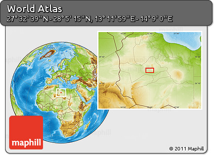 Physical Location Map of the Area around 27° 48' 57" N, 13° 40' 30" E