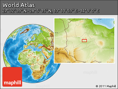 Physical Location Map of the Area around 27° 48' 57" N, 13° 40' 30" E