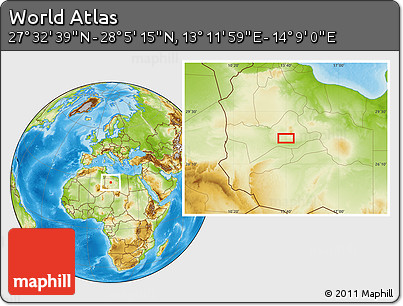 Physical Location Map of the Area around 27° 48' 57" N, 13° 40' 30" E