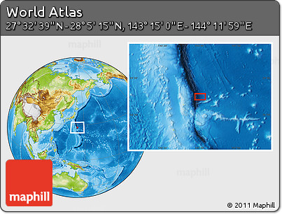 Physical Location Map of the Area around 27° 48' 57" N, 143° 43' 29" E