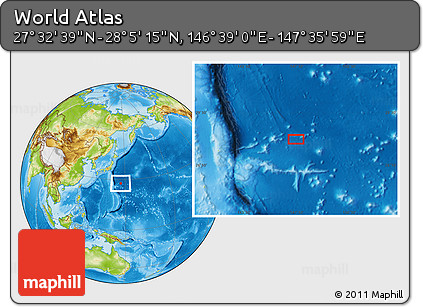 Physical Location Map of the Area around 27° 48' 57" N, 147° 7' 30" E