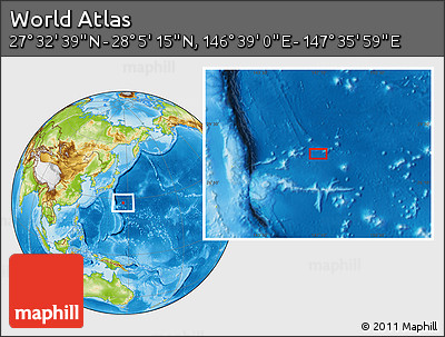 Physical Location Map of the Area around 27° 48' 57" N, 147° 7' 30" E