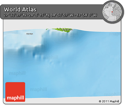 Physical 3D Map of the Area around 27° 48' 57" N, 14° 22' 30" W