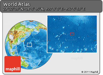 Physical Location Map of the Area around 27° 48' 57" N, 155° 37' 30" E