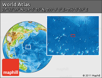 Physical Location Map of the Area around 27° 48' 57" N, 155° 37' 30" E