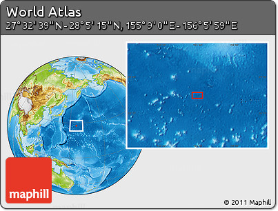 Physical Location Map of the Area around 27° 48' 57" N, 155° 37' 30" E