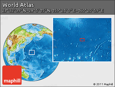 Physical Location Map of the Area around 27° 48' 57" N, 159° 52' 30" E
