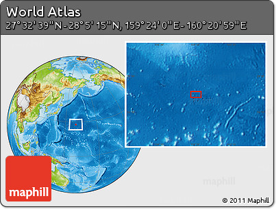 Physical Location Map of the Area around 27° 48' 57" N, 159° 52' 30" E