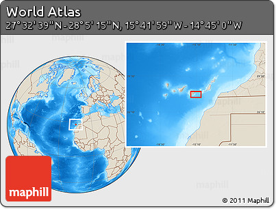Shaded Relief Location Map of the Area around 27° 48' 57" N, 15° 13' 29" W
