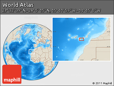 Shaded Relief Location Map of the Area around 27° 48' 57" N, 15° 13' 29" W