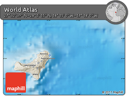 Shaded Relief Map of the Area around 27° 48' 57" N, 17° 46' 29" W